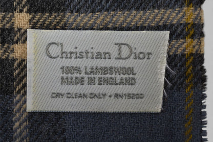 クリスチャンディオール マフラー Christian Dior ウインタースカーフ ウール100% チェック柄 ベージュ/ブルー【中古】