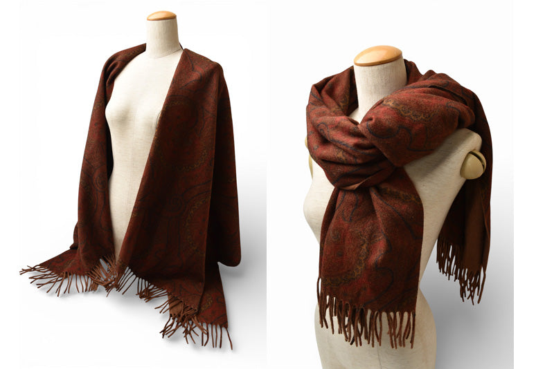 エトロ マフラー ETRO ヴィンテージ ウインタースカーフ カシミヤ100% ペイズリー柄 ブラウン【中古】