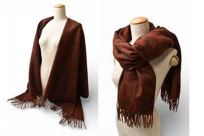 エトロ マフラー ETRO ヴィンテージ ウインタースカーフ カシミヤ100% ペイズリー柄 ブラウン【中古】