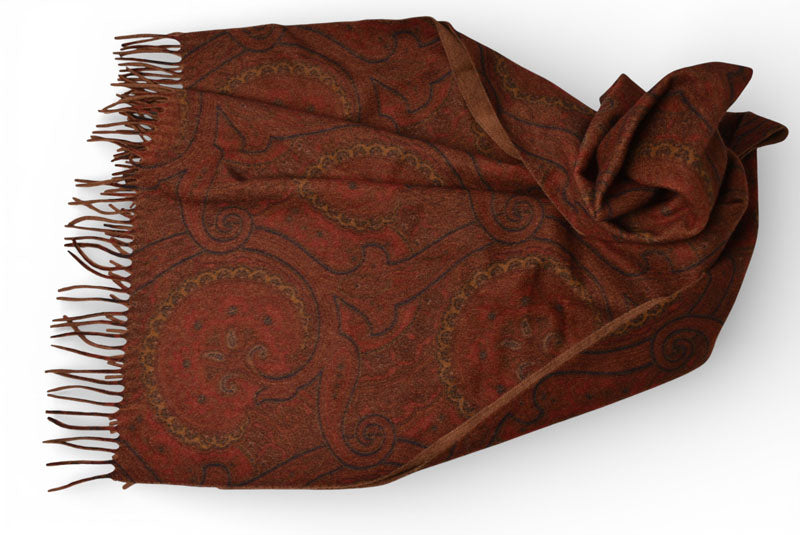 エトロ マフラー ETRO ヴィンテージ ウインタースカーフ カシミヤ100% ペイズリー柄 ブラウン【中古】