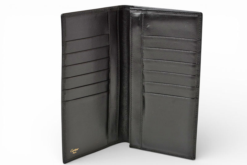 カルティエ 財布 メンズ Cartier 長財布 レザー パシャ ブラック/シルバー メンズ/レディース【中古】