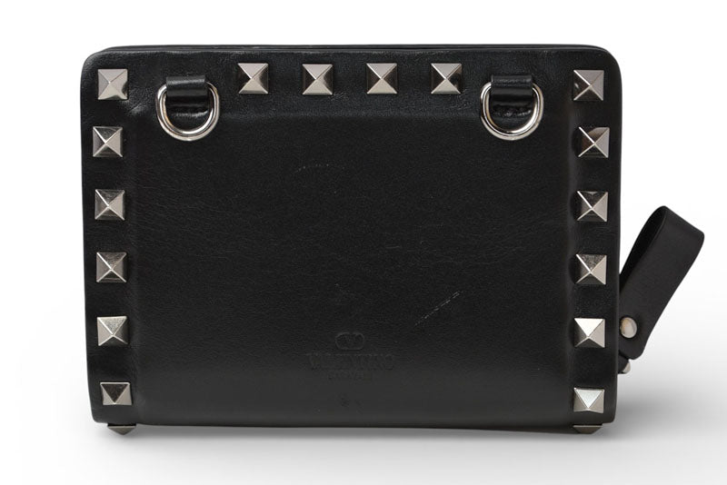 ヴァレンティノ 財布 VALENTINO 折財布 バレンチノ ロックスタッズ ブラック メンズ/レディース【中古】
