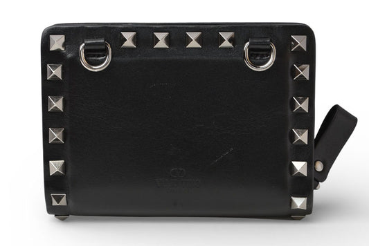 ヴァレンティノ 財布 VALENTINO 折財布 バレンチノ ロックスタッズ ブラック メンズ/レディース【中古】