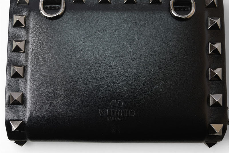 ヴァレンティノ 財布 VALENTINO 折財布 バレンチノ ロックスタッズ ブラック メンズ/レディース【中古】