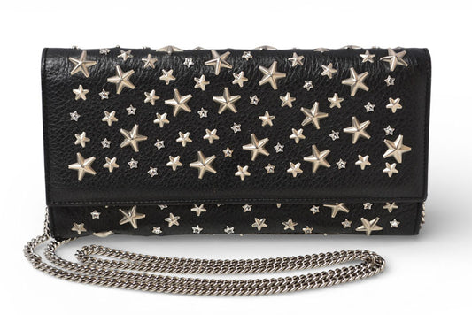 ジミーチュウ チェーンウォレット/長財布/ショルダーバッグ JIMMY CHOO スタースタッズ/ラインストーン ブラック【中古】