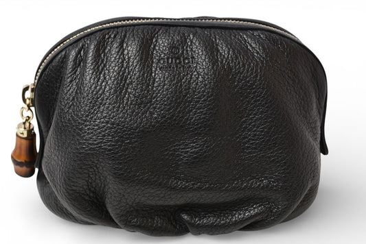 グッチ コスメポーチ/化粧ポーチ GUCCI バンブー レザー ブラック 246175【中古】