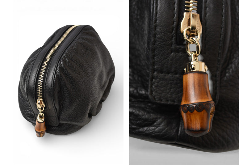 グッチ コスメポーチ/化粧ポーチ GUCCI バンブー レザー ブラック 246175【中古】
