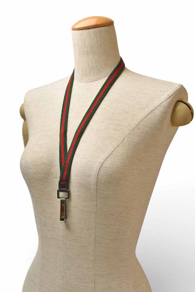 グッチ ネックストラップ GUCCI ウェビングライン グリーン/レッド 【中古】