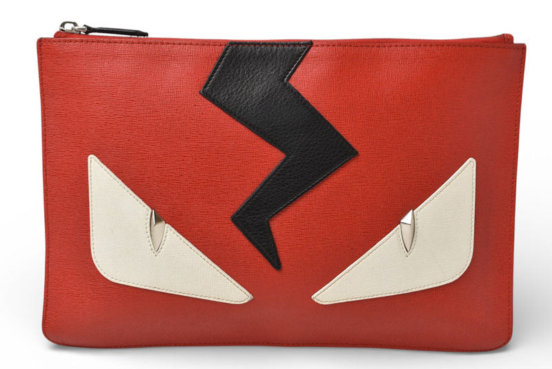 フェンディ クラッチバッグ/セカンドバッグ FENDI BUGS/バグズアイ モンスター フラットポーチ 7N0078 5WF レッド/ブラック【中古】