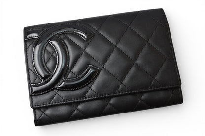 シャネル 財布/二つ折 CHANEL 折財布 カンボン A26722 ブラック/ブラック【中古】