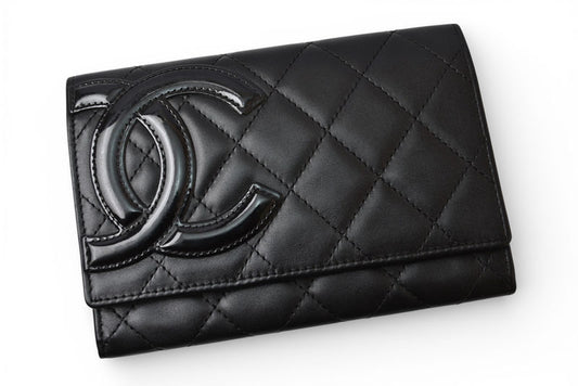 シャネル 財布/二つ折 CHANEL 折財布 カンボン A26722 ブラック/ブラック【中古】