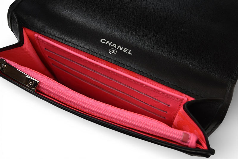 シャネル 財布/二つ折 CHANEL 折財布 カンボン A26722 ブラック/ブラック【中古】