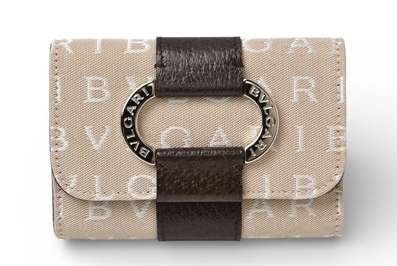 ブルガリ キーケース/キーホルダー BVLGARI ロゴマニア ベージュ/シルバー金具 メンズ/レディース【中古】