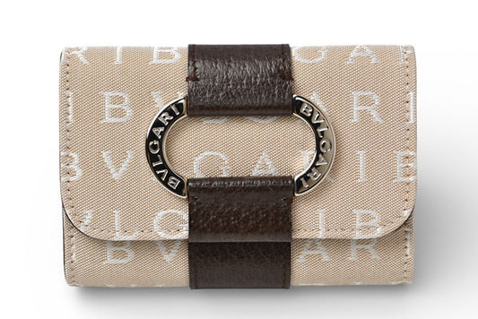 ブルガリ キーケース/キーホルダー BVLGARI ロゴマニア ベージュ/シルバー金具 メンズ/レディース【中古】
