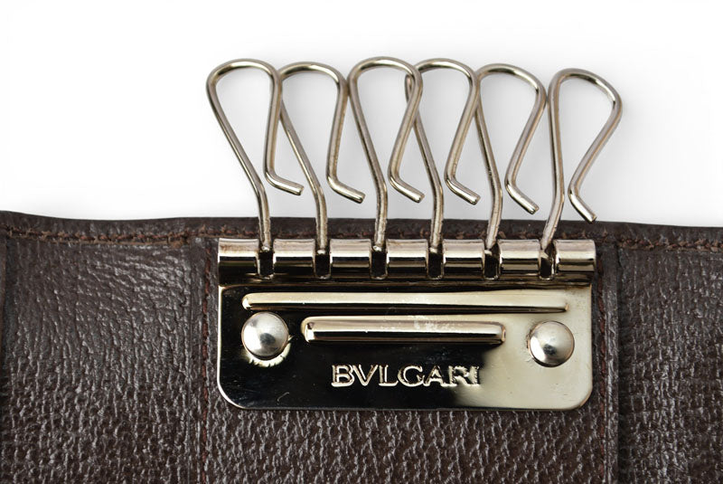 ブルガリ キーケース/キーホルダー BVLGARI ロゴマニア ベージュ/シルバー金具 メンズ/レディース【中古】