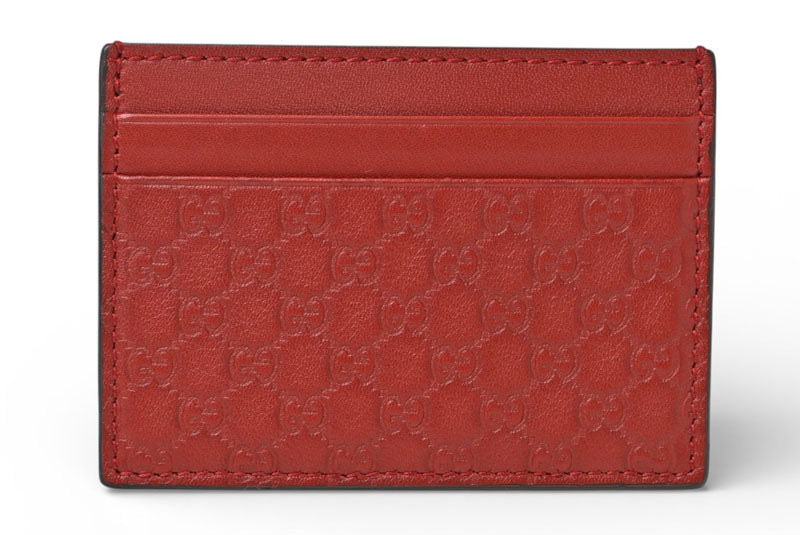 グッチ カードケース/名刺入れ GUCCI マイクログッチシマ レザー レッド 233166 未使用【中古】