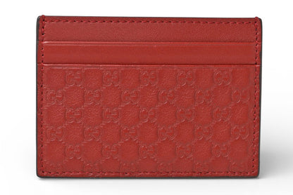 グッチ カードケース/名刺入れ GUCCI マイクログッチシマ レザー レッド 233166 未使用【中古】