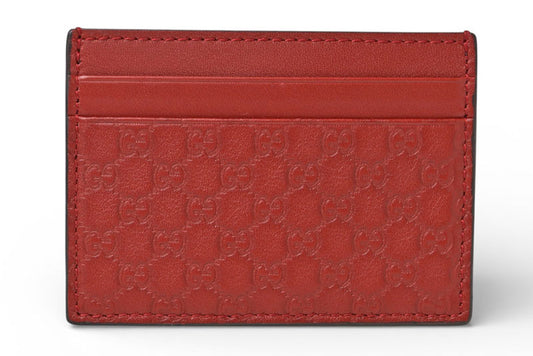 グッチ カードケース/名刺入れ GUCCI マイクログッチシマ レザー レッド 233166 未使用【中古】