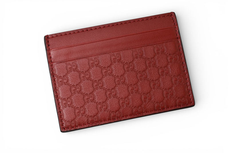 グッチ カードケース/名刺入れ GUCCI マイクログッチシマ レザー レッド 233166 未使用【中古】