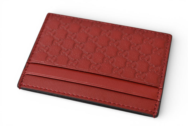 グッチ カードケース/名刺入れ GUCCI マイクログッチシマ レザー レッド 233166 未使用【中古】