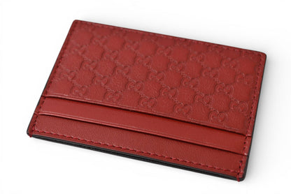 グッチ カードケース/名刺入れ GUCCI マイクログッチシマ レザー レッド 233166 未使用【中古】