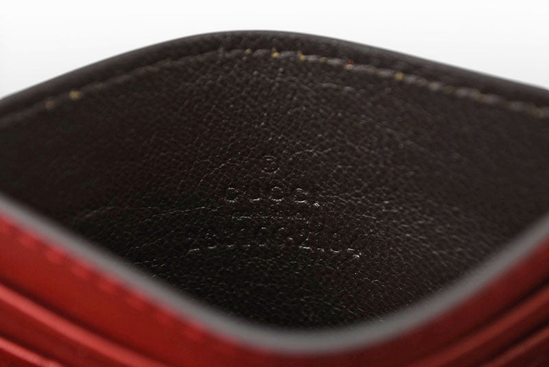 グッチ カードケース/名刺入れ GUCCI マイクログッチシマ レザー レッド 233166 未使用【中古】