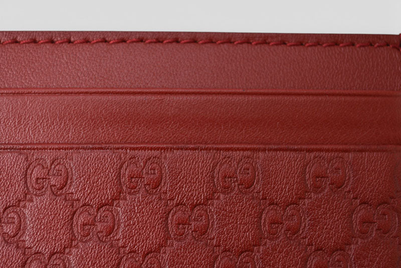 グッチ カードケース/名刺入れ GUCCI マイクログッチシマ レザー レッド 233166 未使用【中古】