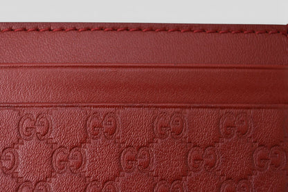 グッチ カードケース/名刺入れ GUCCI マイクログッチシマ レザー レッド 233166 未使用【中古】