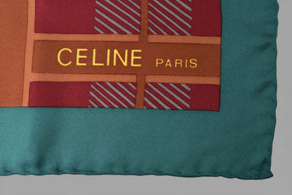 セリーヌ スカーフ ヴィンテージ CELINE スカーフ カレ90 タッセル グリーン/レッド/ブラック【中古】