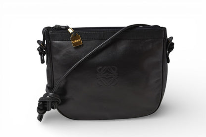 ロエベ ショルダーバッグ ヴィンテージ LOEWE アナグラム バッグ レザーブラック【中古】