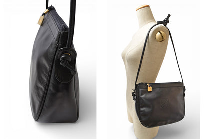 ロエベ ショルダーバッグ ヴィンテージ LOEWE アナグラム バッグ レザーブラック【中古】