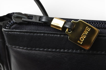ロエベ ショルダーバッグ ヴィンテージ LOEWE アナグラム バッグ レザーブラック【中古】