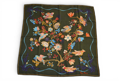 ニナリッチ スカーフ NINA RICCI スカーフ ロゴ/フラワー/バード グリーンマルチ 【中古】