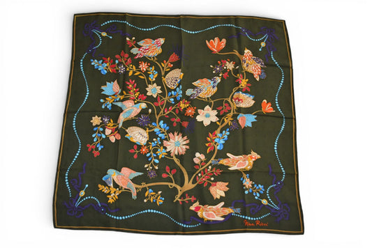 ニナリッチ スカーフ NINA RICCI スカーフ ロゴ/フラワー/バード グリーンマルチ 【中古】