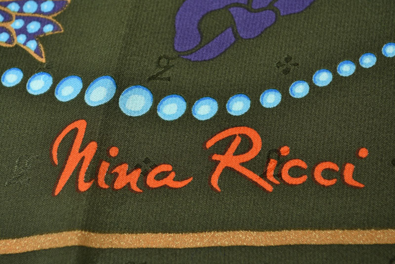 ニナリッチ スカーフ NINA RICCI スカーフ ロゴ/フラワー/バード グリーンマルチ 【中古】