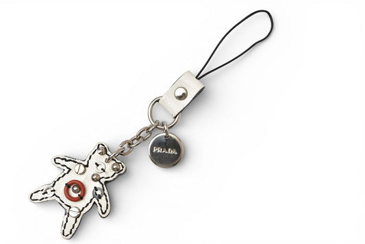 プラダ チャーム/キーホルダー PRADA トリック ロボベア/クマ ホワイト/レッド シルバー【中古】