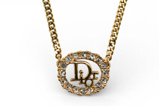 クリスチャンディオール ネックレス ヴィンテージ Christian Dior ロゴ/ラインストーン ゴールド【中古】