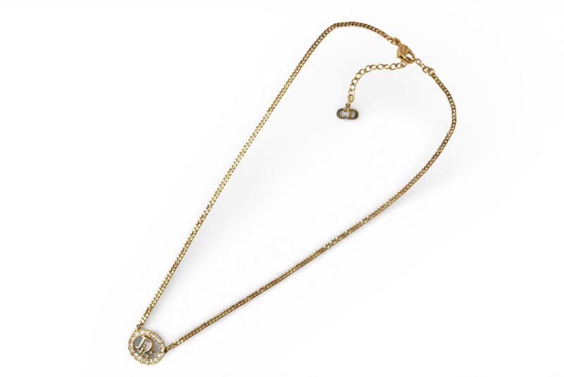 クリスチャンディオール ネックレス ヴィンテージ Christian Dior ロゴ/ラインストーン ゴールド【中古】