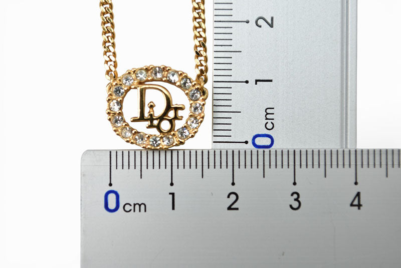 クリスチャンディオール ネックレス ヴィンテージ Christian Dior ロゴ/ラインストーン ゴールド【中古】
