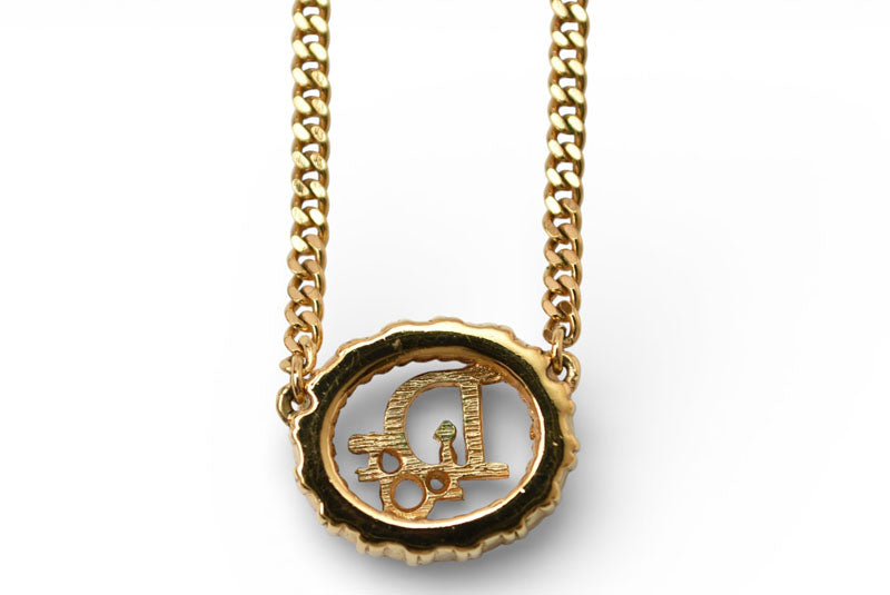 クリスチャンディオール ネックレス ヴィンテージ Christian Dior ロゴ/ラインストーン ゴールド【中古】