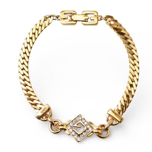 ジバンシィ ブレスレット ヴィンテージ GIVENCHY/ジバンシー Gロゴ ラインストーン ゴールド レディース【中古】