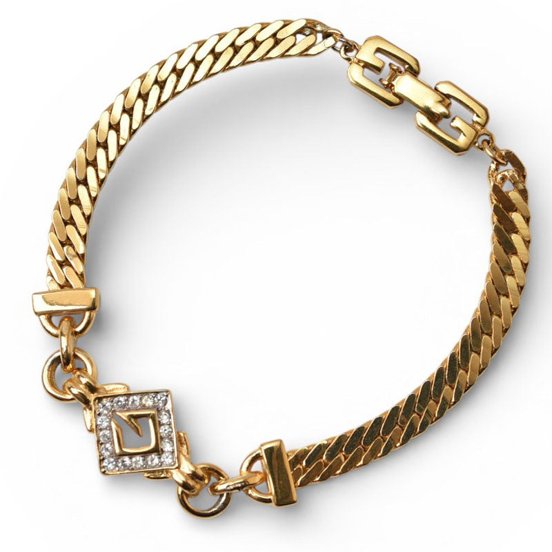 ジバンシィ ブレスレット ヴィンテージ GIVENCHY/ジバンシー Gロゴ ラインストーン ゴールド レディース【中古】