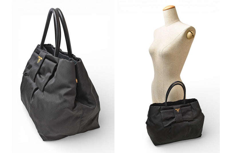 プラダ トートバッグ PRADA リボンモチーフ ナイロン ブラック/ピンク BN16010 レディース 【中古】