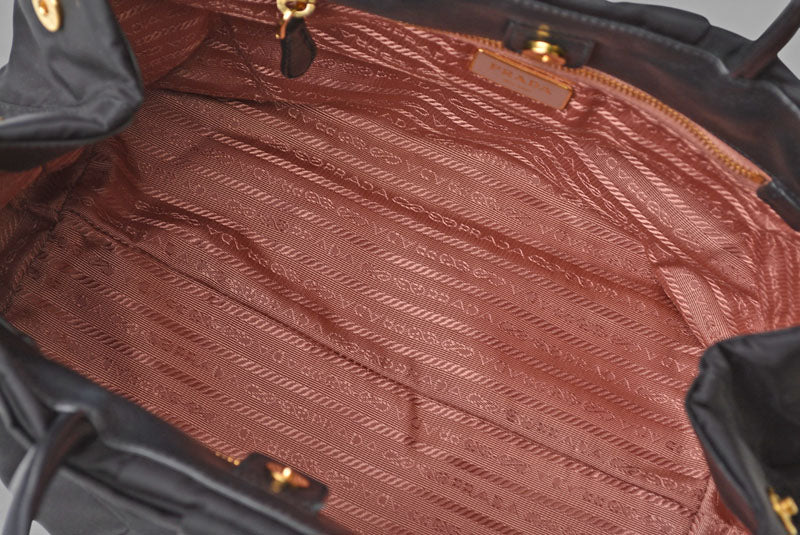 プラダ トートバッグ PRADA リボンモチーフ ナイロン ブラック/ピンク BN16010 レディース 【中古】