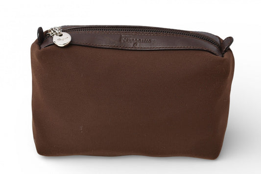 フェラガモ コスメポーチ/トラベルポーチ Salvatore Ferragamo ナイロン/レザー ダークブラウン HE22 6638【中古】