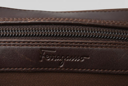 フェラガモ コスメポーチ/トラベルポーチ Salvatore Ferragamo ナイロン/レザー ダークブラウン HE22 6638【中古】