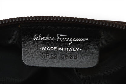 フェラガモ コスメポーチ/トラベルポーチ Salvatore Ferragamo ナイロン/レザー ダークブラウン HE22 6638【中古】
