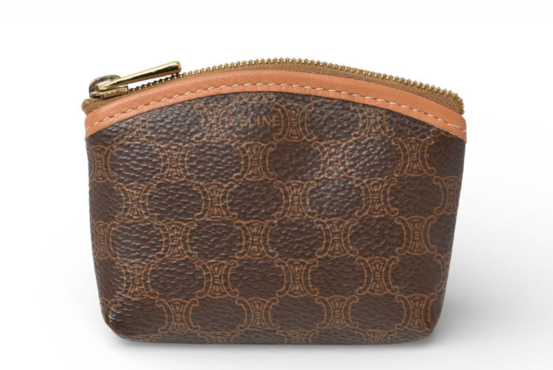 セリーヌ コインケース/小銭入れ CELINE ヴィンテージ オールドセリーヌ マカダム ミニポーチ/ブラウン【中古】