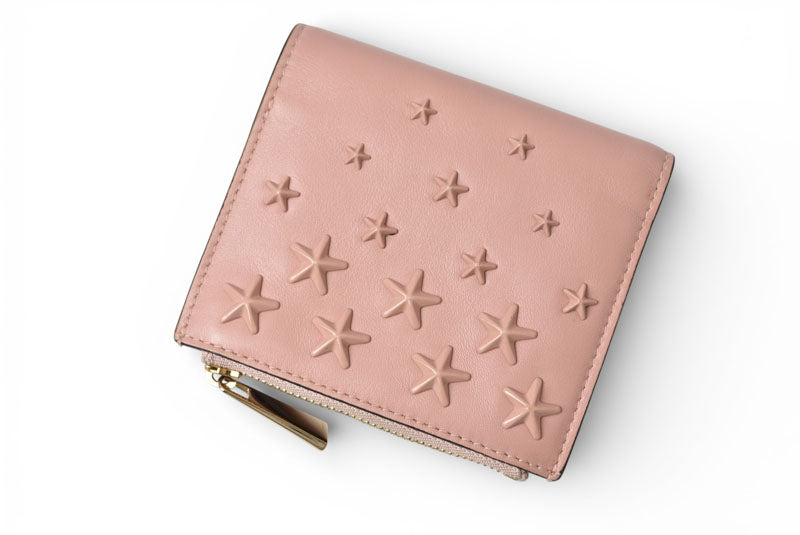 ジミーチュウ 財布 二つ折り/ミニ財布 JIMMY CHOO 財布 カーフレザー ハニ HANNI スタースタッズ ピンク【中古】