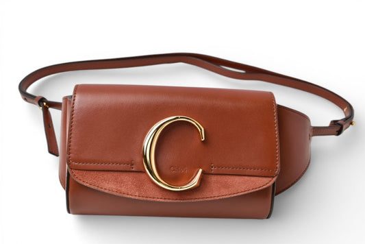 クロエ ボディバッグ/ウエストバッグ Chloe C ブラウン レザー ショルダーバッグ【中古】